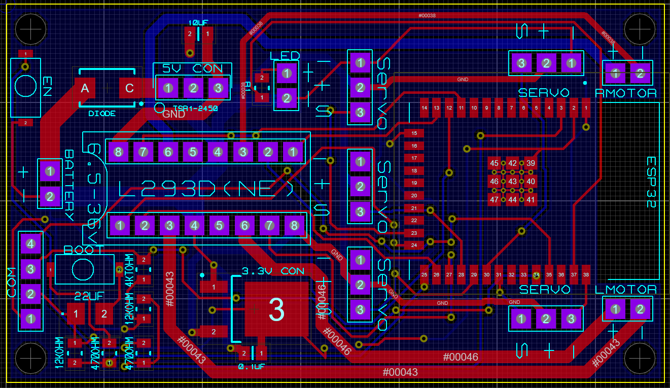 Screenshot of the PCB in Proteus 8